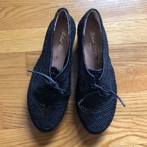 Robert Clergerie Vicole Raffia Wedge Oxfords